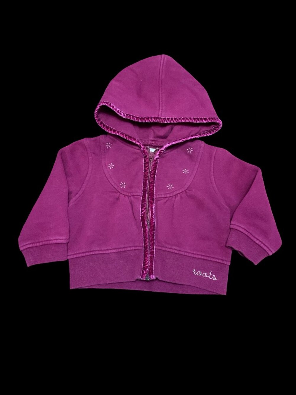 Fuchsia Hoodie w/ Velvet Trim & Snowflake Embroidery